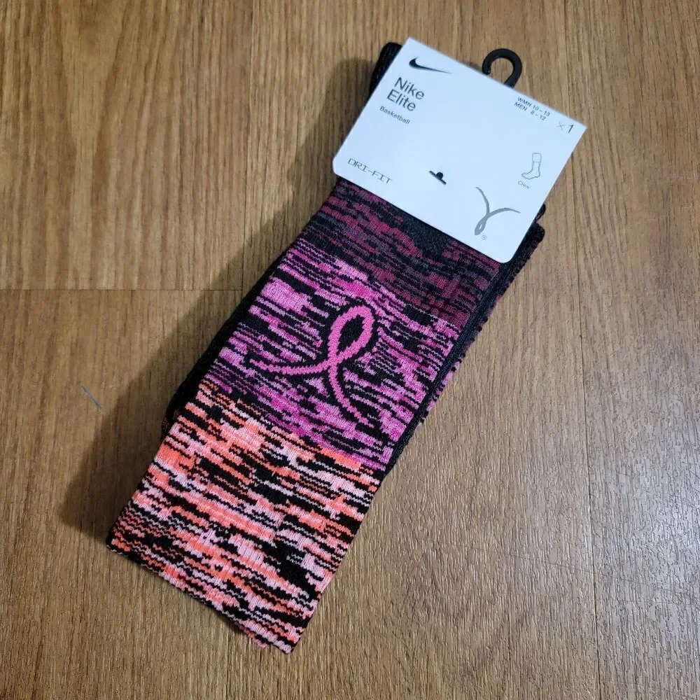 Nike Elite Kay Yow Basketball Crew Socks Size Large L Black Pink Ombre Swoosh